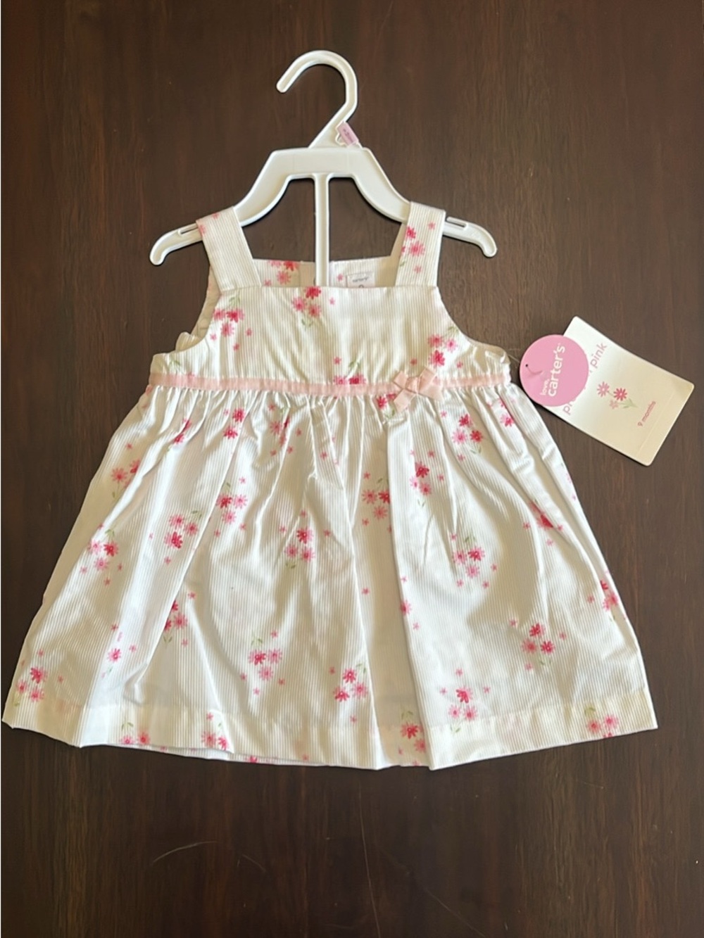 Carters White Floral Summer Dress with Pink Flowers and bloomer